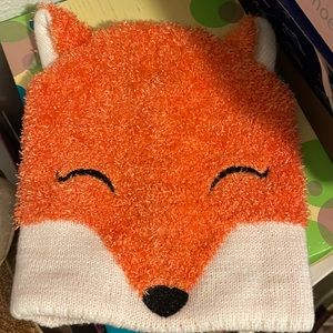 Kids winter fox hat orange and white one size fits most